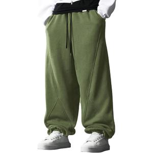 ZAFUL Baggy Sweatpants for Men Drawstring Elastic Waist Heavyweight Harem Joggers Athletic Pants with Pockets for Streetwear (Green)