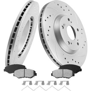 MOTOREVO Front Geomet Coated Brake Rotors Kit for Civic 2012-2015 Si, 300mm High-Carbon Alloy Drilled & Slotted Vented Automotive Replacement Brake Discs & Ceramic Brake Pads 2012 2013 2014 2015