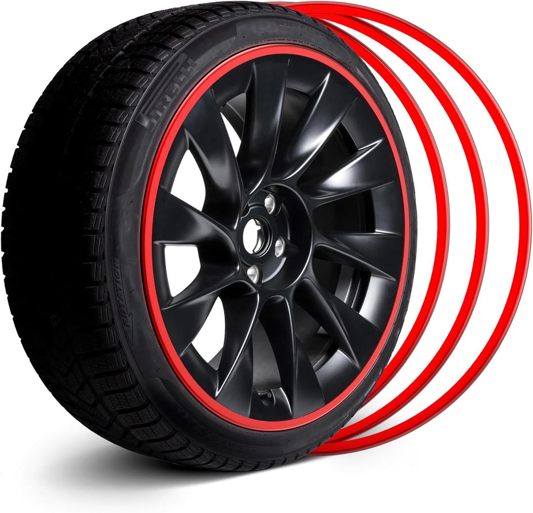 Automotive Alloy Wheel Rim Protector - Covering The Entire Rim of The Wheel hub - Strips for Curb Rash Prevention - Set of 4 Rim Protector Easy to Install (18'',Red)