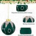 Sosation 4 Pack Dark Green Christmas Ornaments 3.14" Glitter Green Velvet Ball Ornaments Shiny Joy, Hohoho, Snowflake Flocked Shatterproof Hanging Ball Decorations for Xmas Tree Holiday Party
