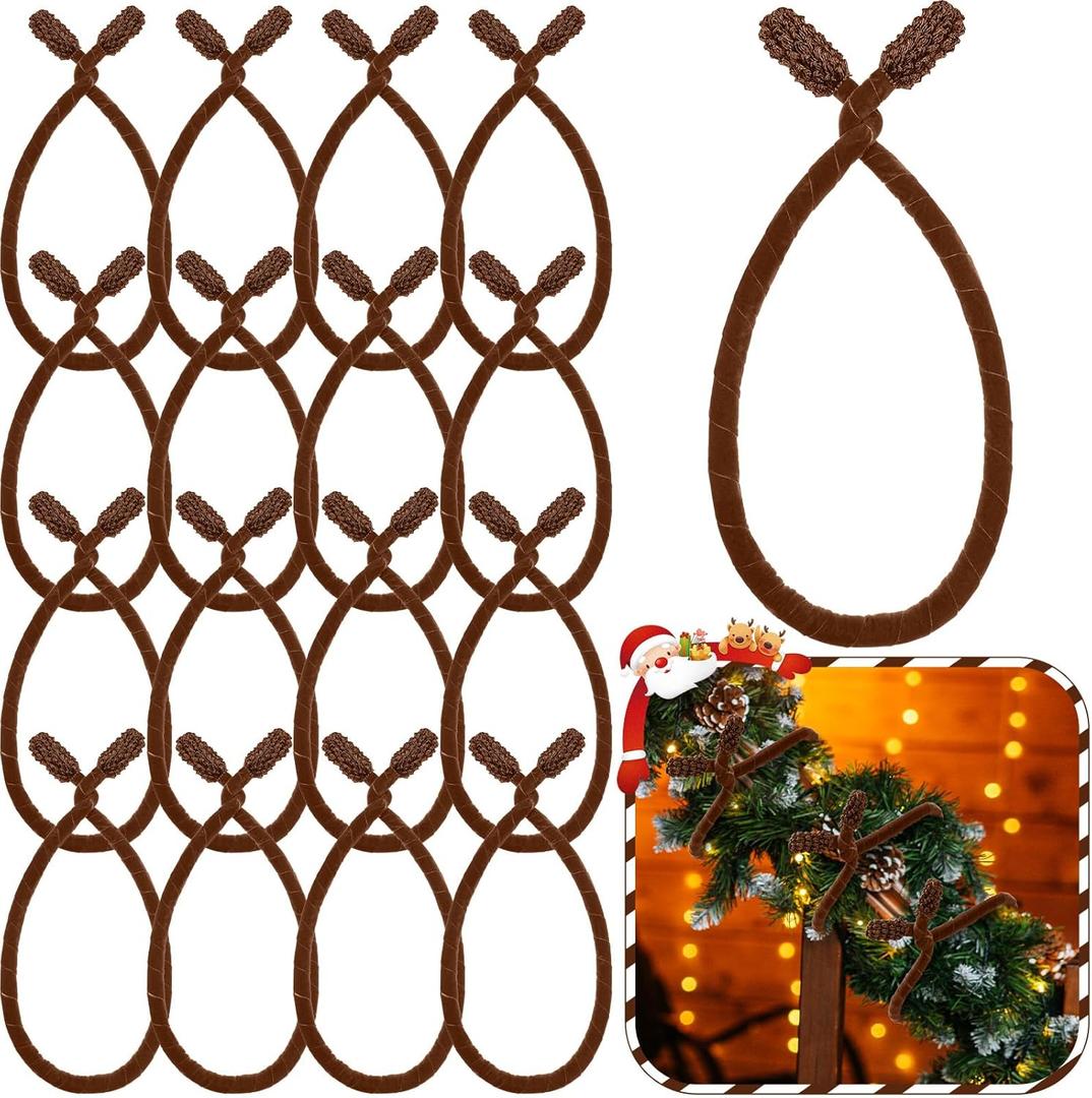 Zhengmy 16 Pcs 25 Inches Christmas Velvet Garland Ties Christmas Decorative Twist Ties for Banister Stairway Railing Reusable Flexible Twist for Xmas Home Decor Holiday Craft Wrapping(Brown)