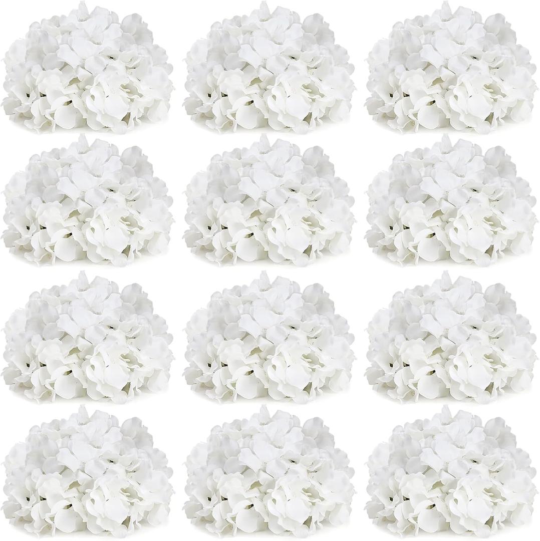 11.81 Inch Hydrangea Flower Balls for Centerpieces - 12 PCS Artificial Floral Arrangement Large Fake Silk Kissing Ball for Wedding Table Home Party Decor - White