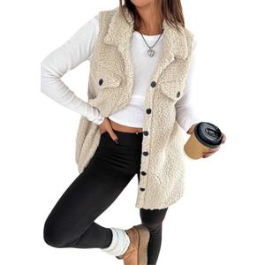 Women's Fleece Sherpa Vest Trendy Long Vests Sleeveless Jacket Oversized Trendy Button Down In Fall And Winter