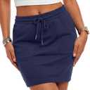 Vrtige Women's High Waist Drawstring Tie Casual Bodycon Mini Skirt with Pocket Navy Blue Small (S)