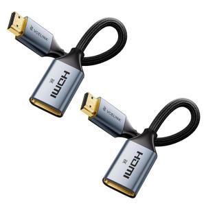 VCELINK 8K Short HDMI Extender Cable 0.6 FT Male to Female, HDMI Extension Cable Support 8K@60Hz, 4K@120Hz/144Hz, HDCP 2.2/2.3, Compatible with Roku TV Stick, HDTV, Game Console, Laptop, 2 Pack