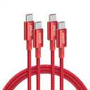 Anker USB C to USB C Cable, 2-Pack 6 FT (1.8 m) Type C 100W Charger Cord, Fast Charging for iPhone 17 Series, MacBook Pro 2020, Pixel, and More (Red, Not for Video Output)
