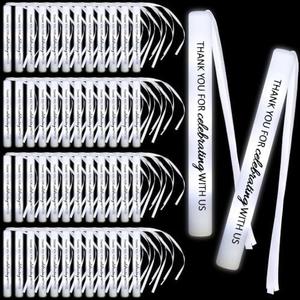 JellyArch 50 Pack White LED Party Foam Light Sticks Batons with Triple Ribbon Wedding Thank You Celebrating Wands 3 Color Lighting Modes for Guests Send Off, Christmas, Festivals, Birthday Party