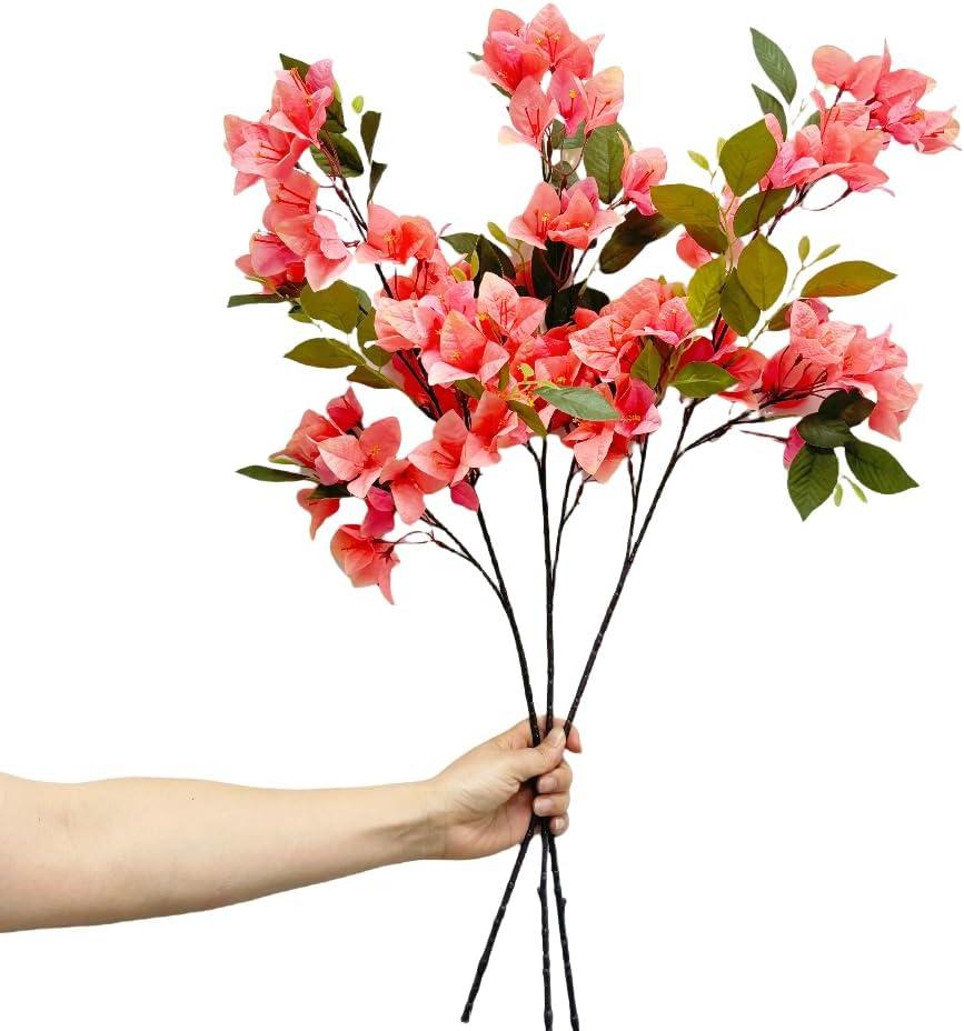 Silk Flowers with Stems,Bougainvillea Artificial Flowers,Long Stem Artificial Flowers for Home Wedding Centerpiece Table Decorations (3, Pink)