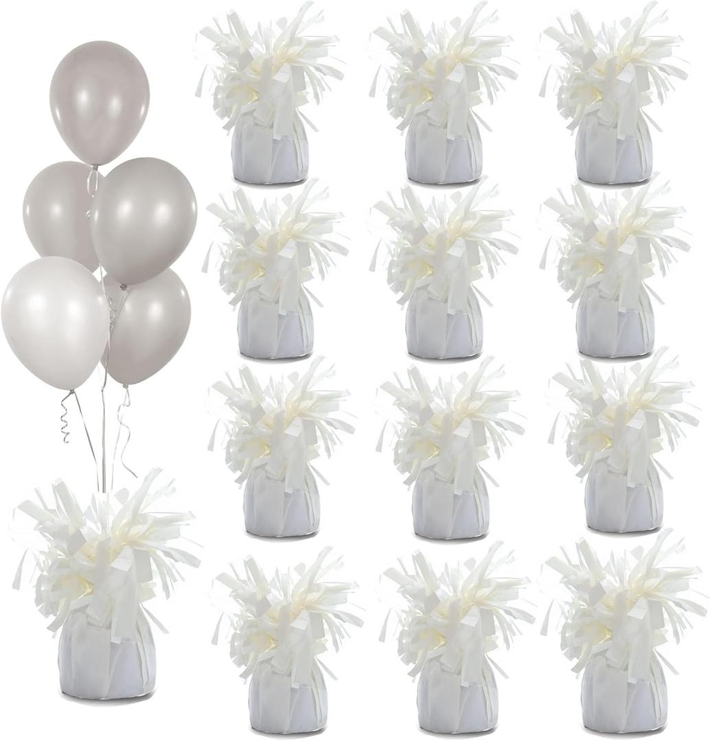 Aluminum Foil Balloon Weights for Parties (12 pcs) - 0.31lb (140g) Each - Premium Balloon Anchors for Birthday, Wedding, Dinner, Indoor & Outdoor Decorations(White 12pcs)