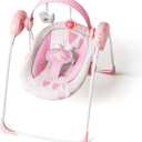 Portable Baby Swing, Pink Electric Infant Swing with 5 Speed Levels, 6 Songs & Timer Battery-Powered Only (No Batteries Included) Pink and White