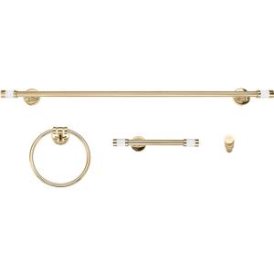 Globe Electric 63000097 4-Piece Bathroom Hardware Accessory Kit, Matte Brass, Clear Acrylic Accents, Robe Hook, Toilet Paper Holder, 24" Bar, Towel Ring, Powder Room Accessory, Home Dcor (Gold, Pierce)