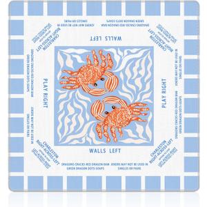 WHCHJ Coastal Beach Crab Mahjong Mat 31.5 x 31.5 in, Blue and White Plaid Mahjong Mat for Table, Anti-Slip Noise Reduction Game Table Cover Tablecloth for Card Poker Dominoes Dice and Board Games