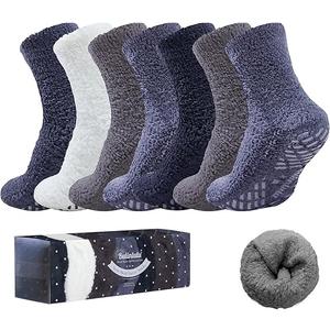 Bulinlulu Fuzzy Socks with Grips Plush Sleep Cozy Winter Soft Hospital Fluffy Socks Gifts for Womens Mens Gifts Color:
Black/White/Grey/Navy/Brown
