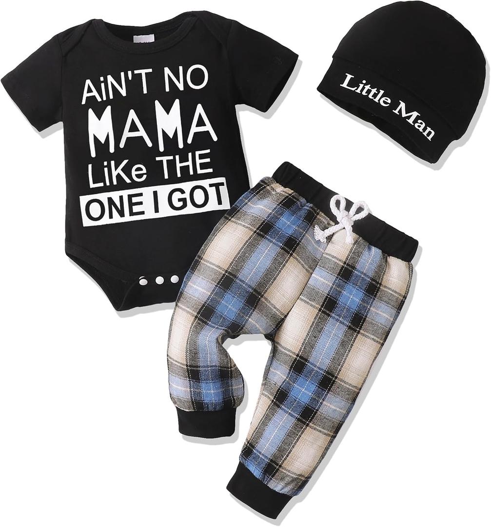 Renotemy Newborn Infant Baby Boy Clothes Outfits New to The Crew Outfits Long Pants Toddler Baby Boy Clothes Set