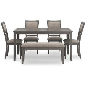 Rustic Solid Wood 6-Pieces Dining Table Set with Bench & 4 Chairs for 6 Kitchen Table Set with Rectangular Table for Dining Room, Farmhouse Kitchen Set Dining Chairs Set of 6 (Grey)