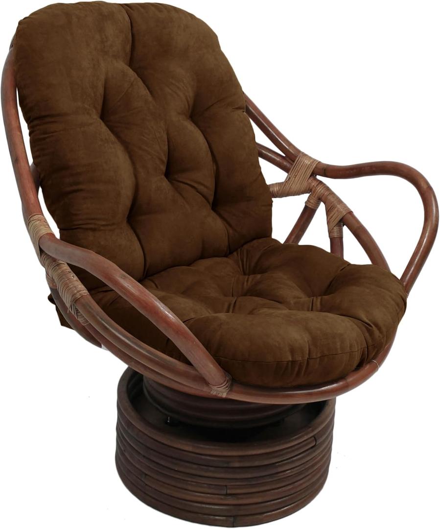 Blazing Needles Solid Microsuede Swivel Rocker Chair Cushion, 48" x 24", Chocolate