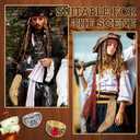 Tondiamo 6 Pcs Halloween Pirate Costume Accessories Pirate Hair Beads Rings Red Scarf Fox Tail for Halloween Dress up Supply