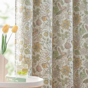 jinchan Nursery Curtains 95% Blackout Yellow Floral Curtains for Girls Room, 63 Inch Length Farmhouse Drapes for Bedroom Living Room Darkening Window Treatment Fall Decor Grommet Top Set of 2 Panels
