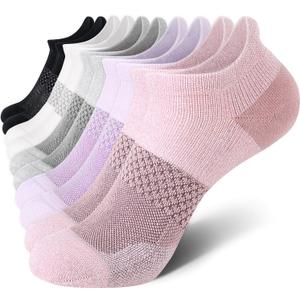 CS CELERSPORT 5 Pairs Women's Ankle Running Socks Cushioned Athletic Sport Socks with Tab, Morandi, Small