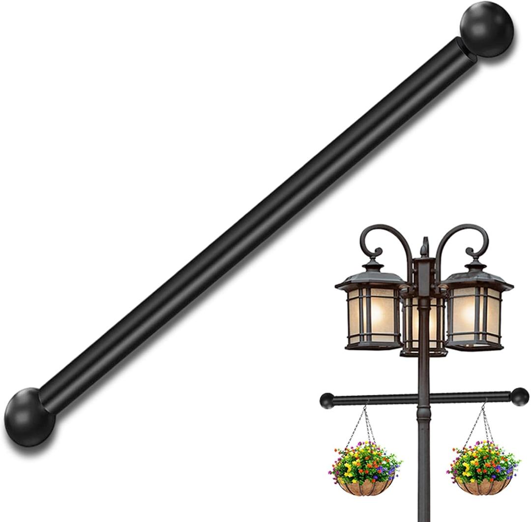 iplusmile Lamp Post Cross Arm Replacement: 22" Cross Arm Ladder Rest Handle with Removable Decorative Spheres for Outdoor Lamp Posts Poles, Black