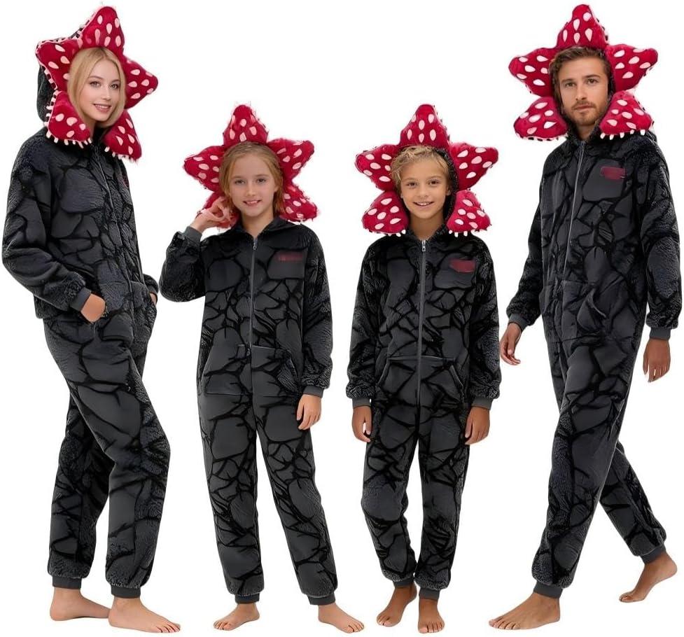 Demogorgon Onesie for Unisex, Warm Women and Men Long Sleeve Pajamas，Hooded Jumpsuit Costume Home Party (S)