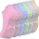 Ultrafun 6 Pairs Grips Non Slip Socks for Women, Anti Skid Yoga Pilates Hospital Gripper Socks (Multicolor-01)