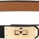 FENLDY Adjustable Thin Belts For Womens Skinny Belts For Dresses Womens Solid Color Alloy Turn Lock Belts For Jeans (Black Belt Gold Buckle)