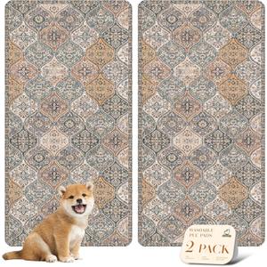 nunubaby Washable Pee Pads for Dogs, Stylish, Non-Slip and Leak-Proof Pee Pads. Reusable Potty Pads for Dogs for Crates and Floors.(Brown/Multi, 24" x48" )