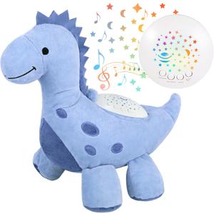 Baby Sleep Soother Cry Sensor Dinosaur Night Light Projector Baby Sound Machine Plush Stuffed Animal Toys for Boys Girls Pillow Ceiling for Toddler Lullabies & White Noise Sound