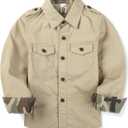 Toddler Little Boys Button Down Long Sleeve Shirt Uniform Army Scout Casual Fall Top with Pocket s Khaki 3T