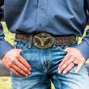 PARTTELY Western Cowboy Belts for Men Women, Western Belt with Bull Buckle, Country Belt Cowboy Leather Belt for Jeans