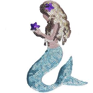 Mermaid Sequin Iron-on Patches, 8 inch, Beaded Embroidery Applique for Clothing, Jackets, Bags, Jeans,DIY Decor (5.7 inch)