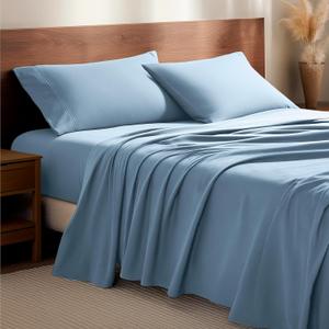 Bare Home Flannel Sheet Set 100% Cotton, Velvety Soft Heavyweight - Double Brushed Flannel - Deep Pocket (King, Light Blue)