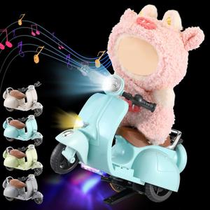 Mini Electric Doll Scooter Vehicles Toy Funny Doll Accessory with Music & Lights Could Rotate 360 Cute Plastic Scooter Toy Ornaments Battery Not Included(Blue)