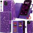 Varikke for iPhone 15 Pro Wallet Case Detachable with Card Holder for Women, Fashion Glitter Leather Strap Strong Magnetic Flip Wallet Removable Phone Case Cover for iPhone 15 Pro 6.1", Dark Purple