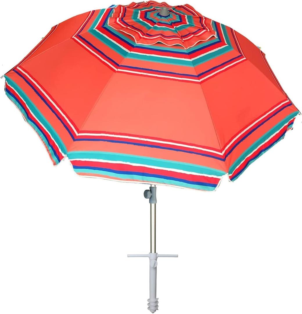AMMSUN 7ft Heavy Duty HIGH Wind Beach Umbrella with sand anchor Vent Tilt Sun Shelter, UV 50+ Protection Portable Outdoor Sunshade Umbrellas Carry Bag for Patio Garden Pool Backyard Rust Red