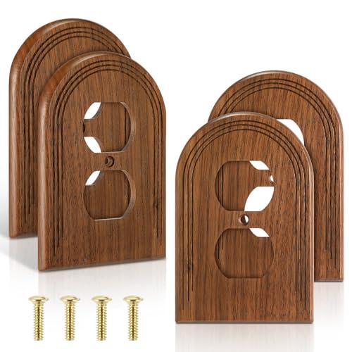 DoubleFill 4 Pcs Walnut Wood Light Switch Cover Brown Outlet Covers Wall Plate Decorative Boho Plug Plate Vintage Rustic Contemporary Interior Room Home Decor (13 * 8.2cm,Arch Double Hole)