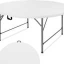 4 FT Round Folding Tables with Carrying Handle Lightweight Portable Plastic Commercial Table Steel Legs for Party, Dining, Wedding, Events, Picnic Indoor, Outdoor (White,1 Pack)
