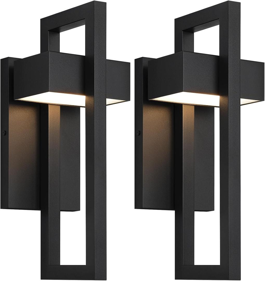 LamQee Outdoor Wall Lights Modern Exterior Lighting Fixtures, 3000K Integrated LED Outdoor Wall Sconce Lighting 2 Packs, Matte Black Outside Wall Mount Lights for House Front Door Porch Garage Patio