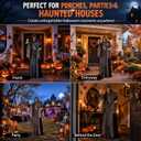 72Inch Halloween Animatronic Grim Reaper Outdoor Decorations, Sound/Light Activated Head Pop Up Skeleton with Red LED Eyes, Spooky Sound for Entryway Porch Haunted House Party Decor