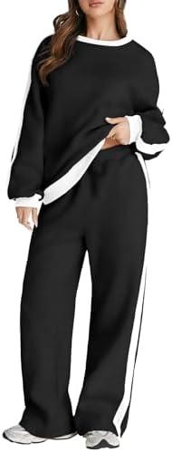 Herseas Women 2 Piece Outfits Color Block Sweatsuit Casual Fleece Lounge Matching Sets, Small