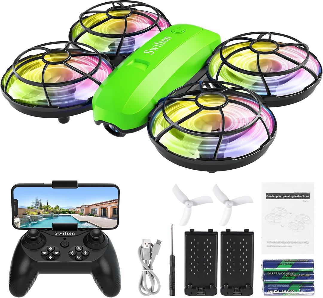Swifsen Kids Drone with Camera Mini Rc Toy for Boys, Beginners, Birthday Gifts for Boys and Beginners,Quadcopter Light Toy With 2 Batteries,Rc Drone Indoor Small Helicopter,Altitude Hold