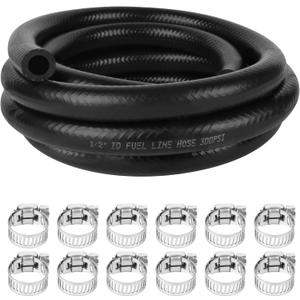 1/2 Inch (12mm) ID Fuel Line Hose 10FT NBR Rubber Push Lock Hose High Pressure 300PSI for Automotive Fuel Systems Engines with 12 Clamps