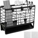 3-Compartment Dish Drying Rack for Kitchen, Carbon Steel Utensil Holder with Drain Tray, Utensil Caddy Organizer for Knives, Forks, Spoons, Chopsticks, Wall Mount or Countertop(COLOR:Black)