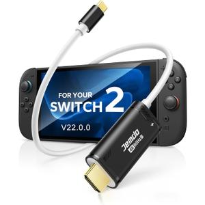 JEMDO Switch 2 (22.0.0) Dock HDMI Cable 4K@60Hz HDR, 6.6ft USB-C to HDMI 2.0 18Gbps High-Speed TV Dock, 100W PD Play While Charging Portable Travel HDMI Adapter, Compatible with Switch 2/2017/OLED
