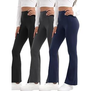 Shgiloo 3 Packs Women's Flare Leggings with Pockets, Soft High Waisted Tummy Control Bootcut Workout Yoga Pants, Size S