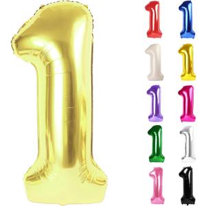 Champagne Gold Number 1 Balloon for First Birthday 40 Inch, White Gold 1st One Number Balloons Birthday Decorations for Girl Boy Toddler Baby
