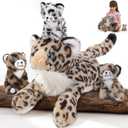 MorisMos Cheetah Stuffed Animal with Babies for Girl Kid,18'' Large Mommy Cheetah with Cub Plushies,Mama and Baby Leopard Stuffed Animal Plush Toys,Realistic Leopard Toy Gifts for Birthday Party Decor