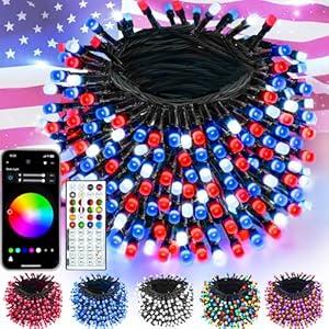 Smart LED Patriotic String Lights with Remote & App 95FT 240LED, Waterproof RGB Dimmable Red White and Blue Lights, Color Changing Christmas Tree Light Outdoor Indoor with Timer For 4th of July Decor