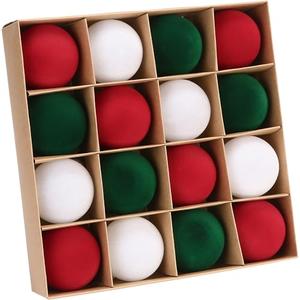 Sea Team 16-Pack Flocked Velvet Christmas Tree Ball Ornaments Set, Decorative Hanging Baubles, Shatterproof Plastic Decorations for Xmas Tree, Wreath, Garland, 80mm/ 3.15 Inches, Elf